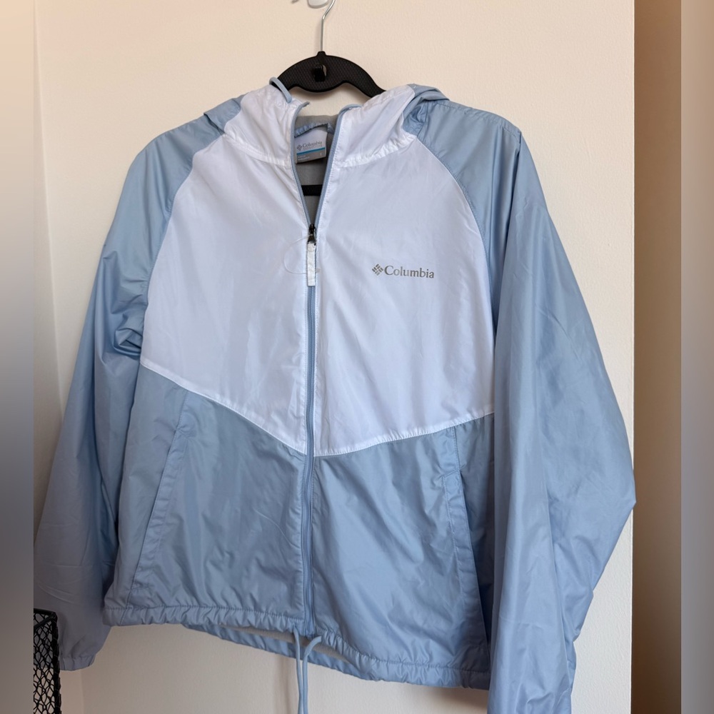 Columbia Two-Tone Light Blue & White Hooded Windbreaker